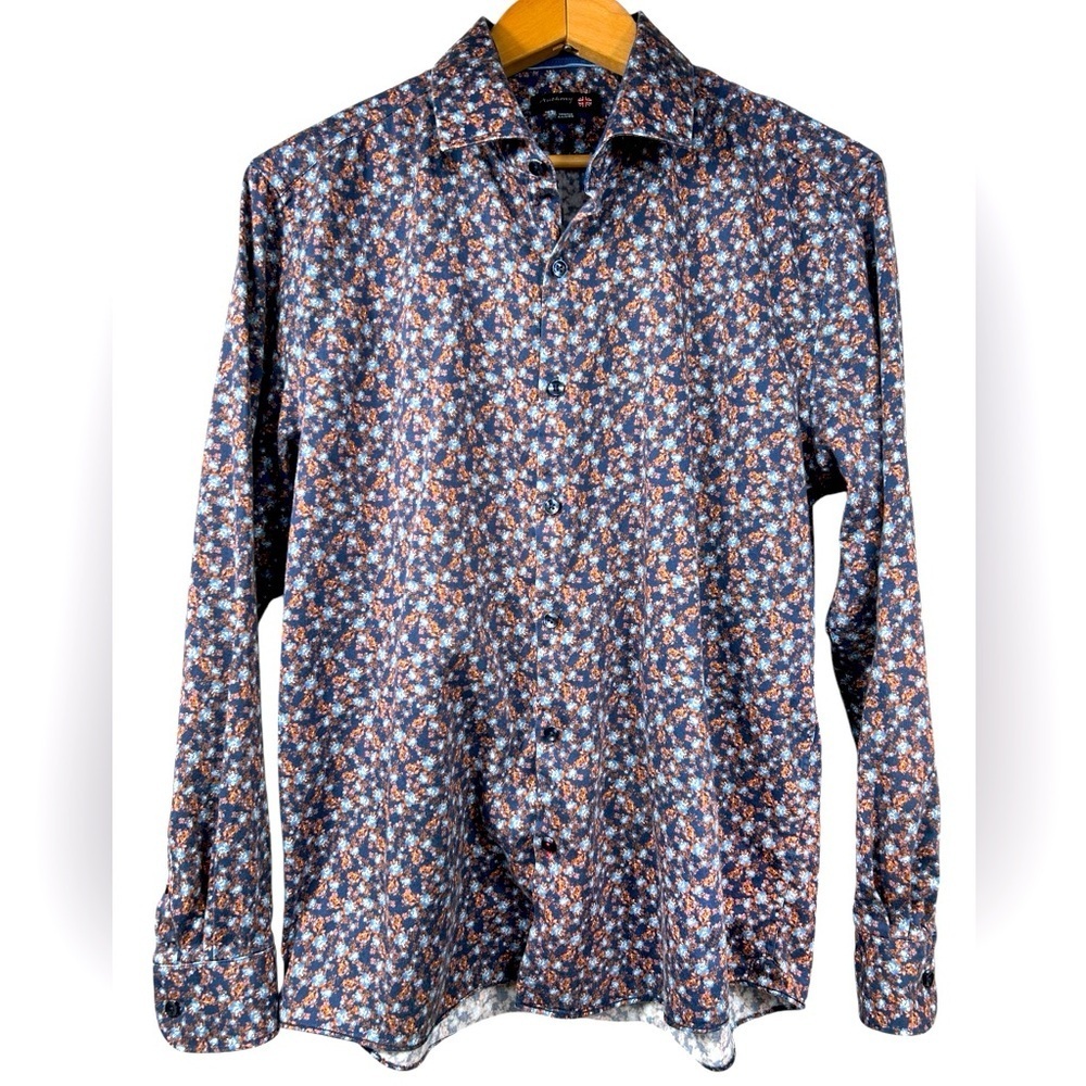 Anthony of London poplin button-down shirt, Large, navy pattern, Business Casual